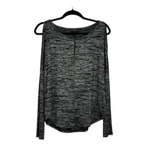 Lucky Brand Womens Cold Shoulder Space Dye Long Sleeve Keyhole Top Black White S